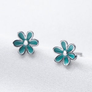 Sterling Silver Small Flower Studs, Teal Blue Stud Earrings, Daisy, Gifts For Her, Gifts For Friends, Birthday Gift Ideas, Summer Style