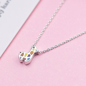 Geometric Llama Pendant Necklace, Sterling Silver, Fun Colourful Design, Cute Animal Jewellery, Small Everyday Necklace, Gifts for Her