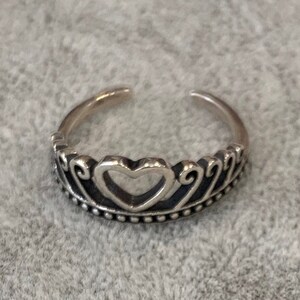 Sterling Silver Heart Crown Ring, Adjustable Crown Ring, Vintage Silver Colour, Heart Detailed Design, Romantic Gift, Gifts For Her, Chic