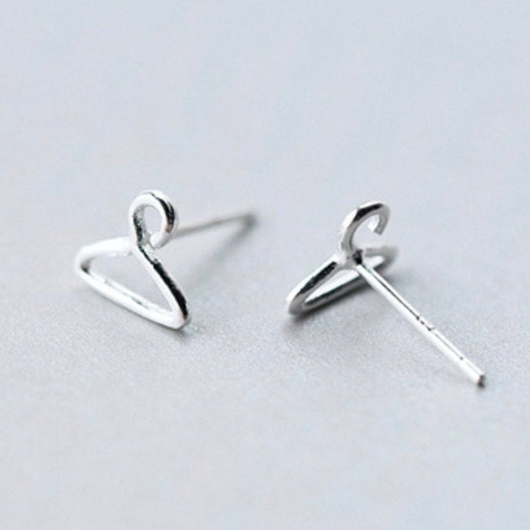 Sterling Silver Coat Hanger Earrings, Small Studs, Tiny Earrings