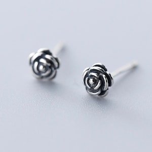 Sterling Silver Rose Stud Earrings, Vintage Silver, Elegant Rose Flower Design, Simple Studs, Tiny Earrings, Gifts For Her, Gifts For Friend