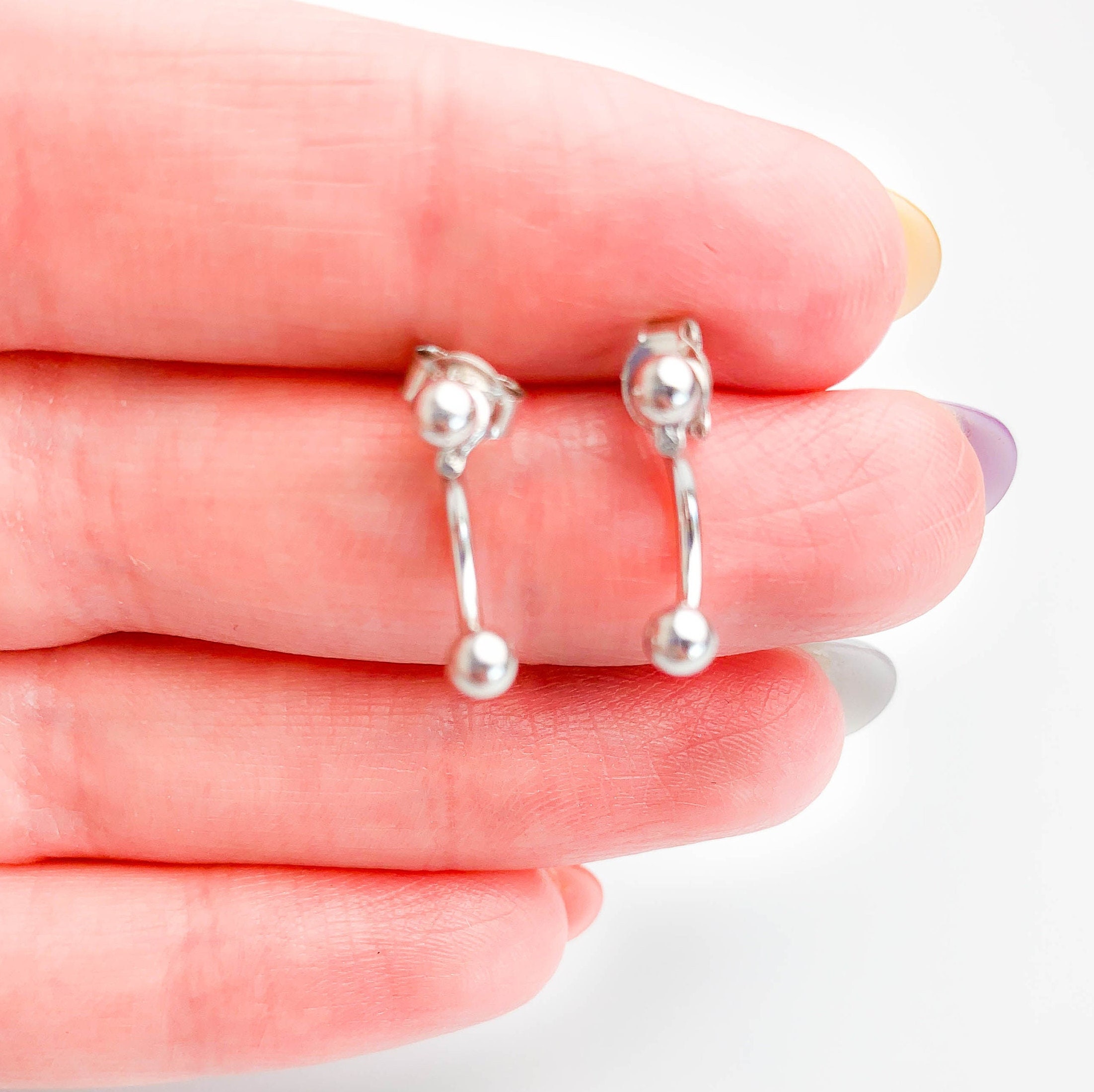 Tiny Ball Ear Jacket Sterling Silver Stud Earrings Dainty Etsy UK