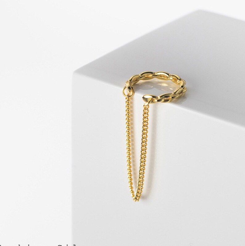 Sterling Silver Ear Cuff With Chain Gold Colour Plated Ear Etsy
