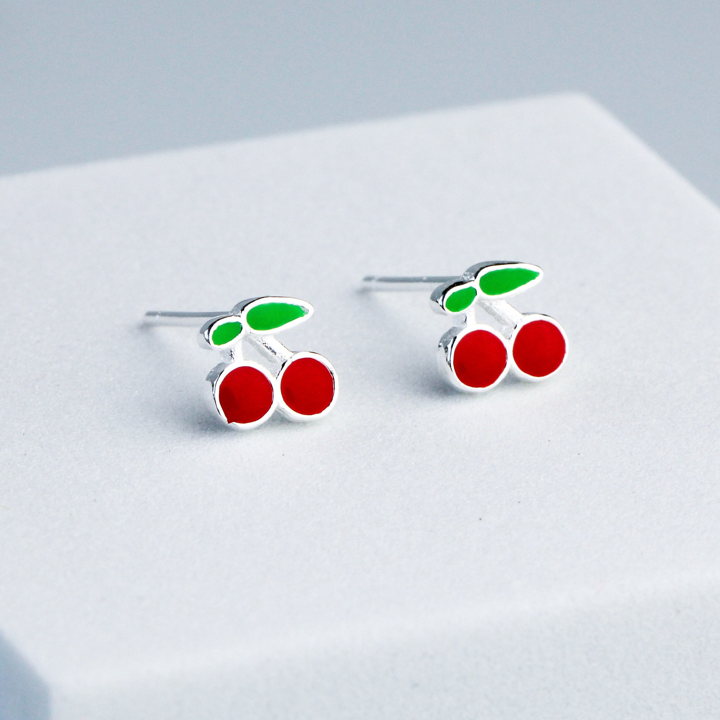 Buy Sterling Silver Cherry Stud Earrings Post Studs Red Cherries