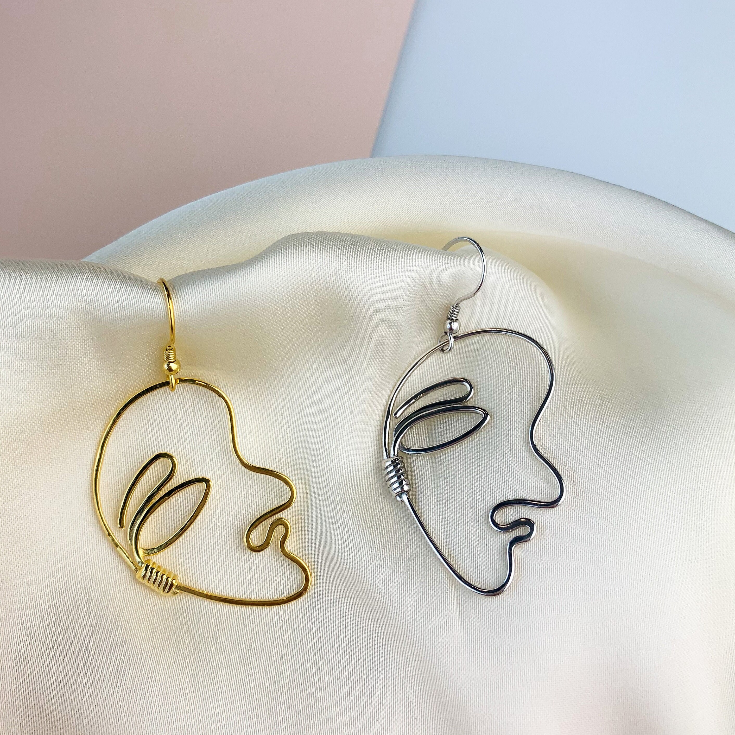 Silver Face Earrings Picasso Style Artsy Earrings Unique Dangle