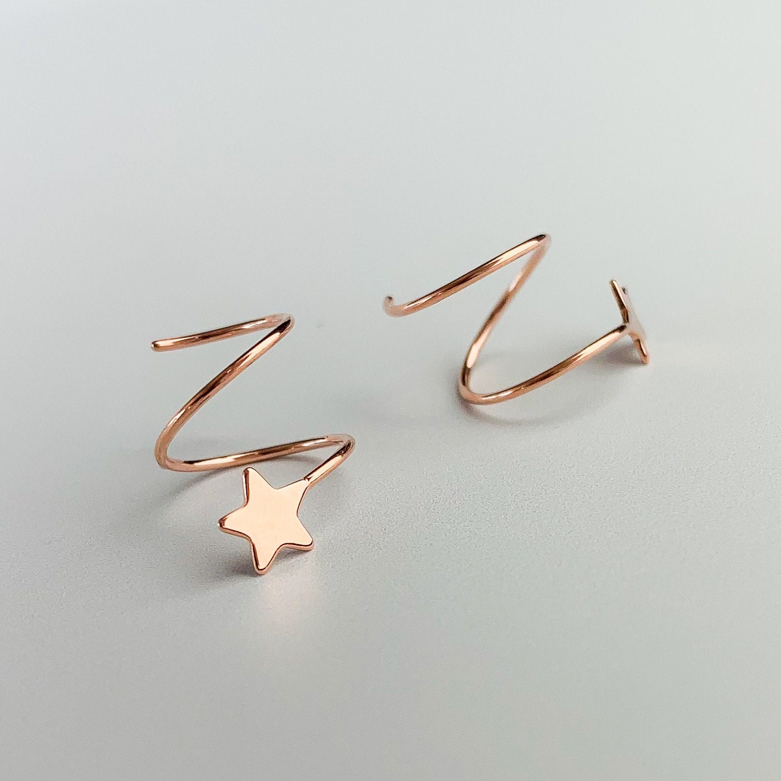 Star Spiral Earrings Sterling Silver Open Hoops Double - Etsy UK