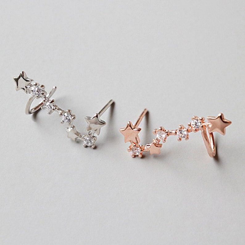 Star Stud Earrings Sterling Silver Ear Climber Earrings Ear Etsy