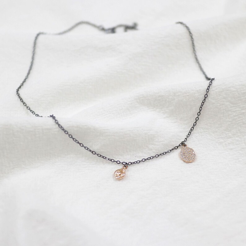 Rose gold Necklace Black Necklace Tiny Zirconia Necklace Dainty Necklace,XIE+CO Tiny Zirconia Necklace Sterling Silver Simple Necklace