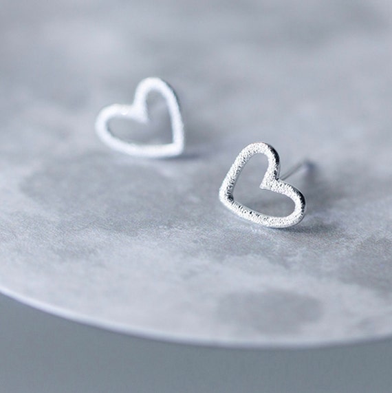 Sterling Silver Textured Heart Earrings 