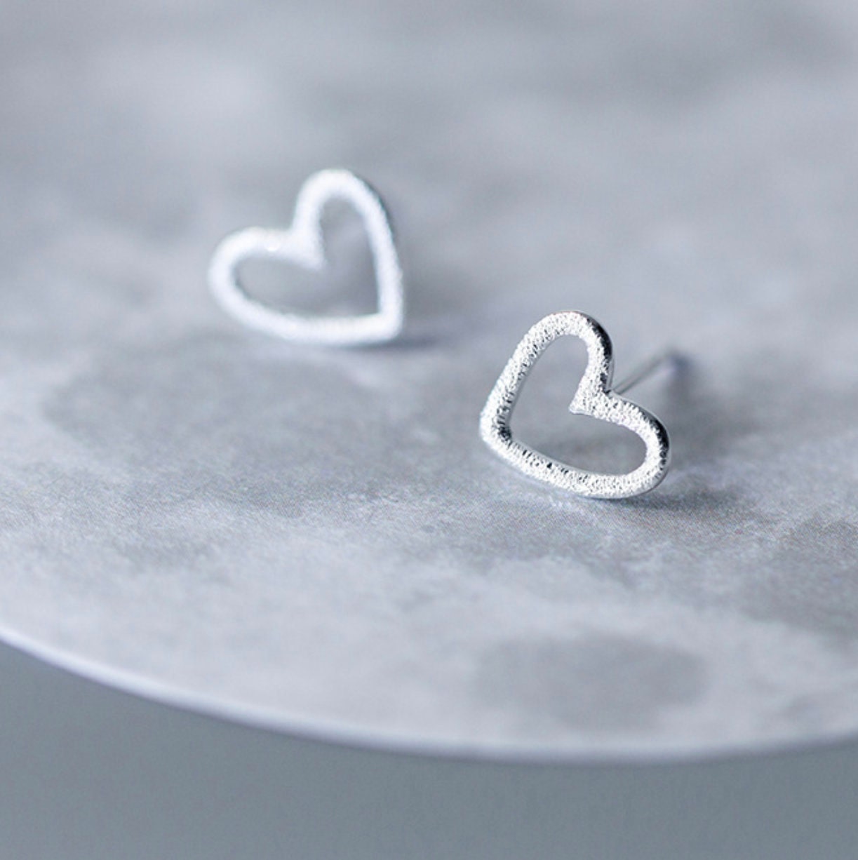 Sterling Silver Textured Heart Earrings Simple Stud Design | Etsy UK