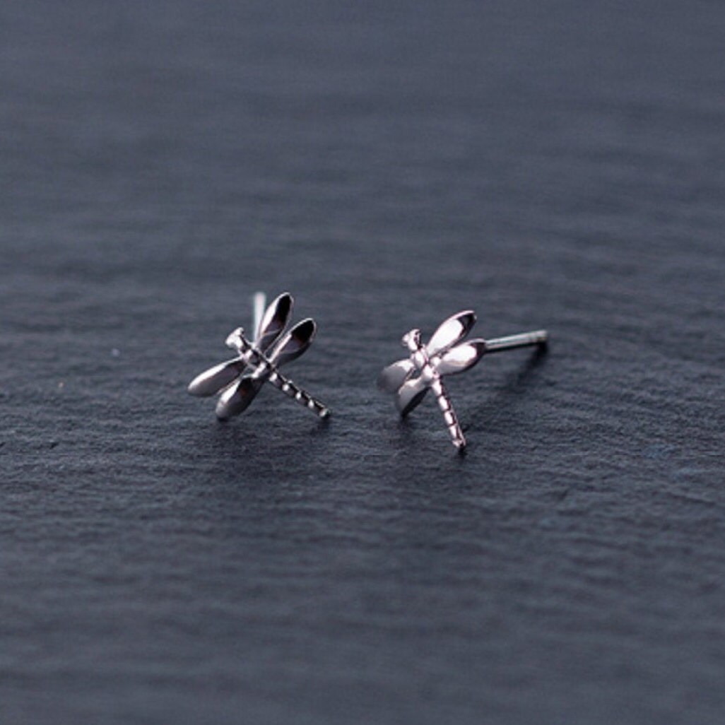 Minimalist Silver Dragonfly Earrings