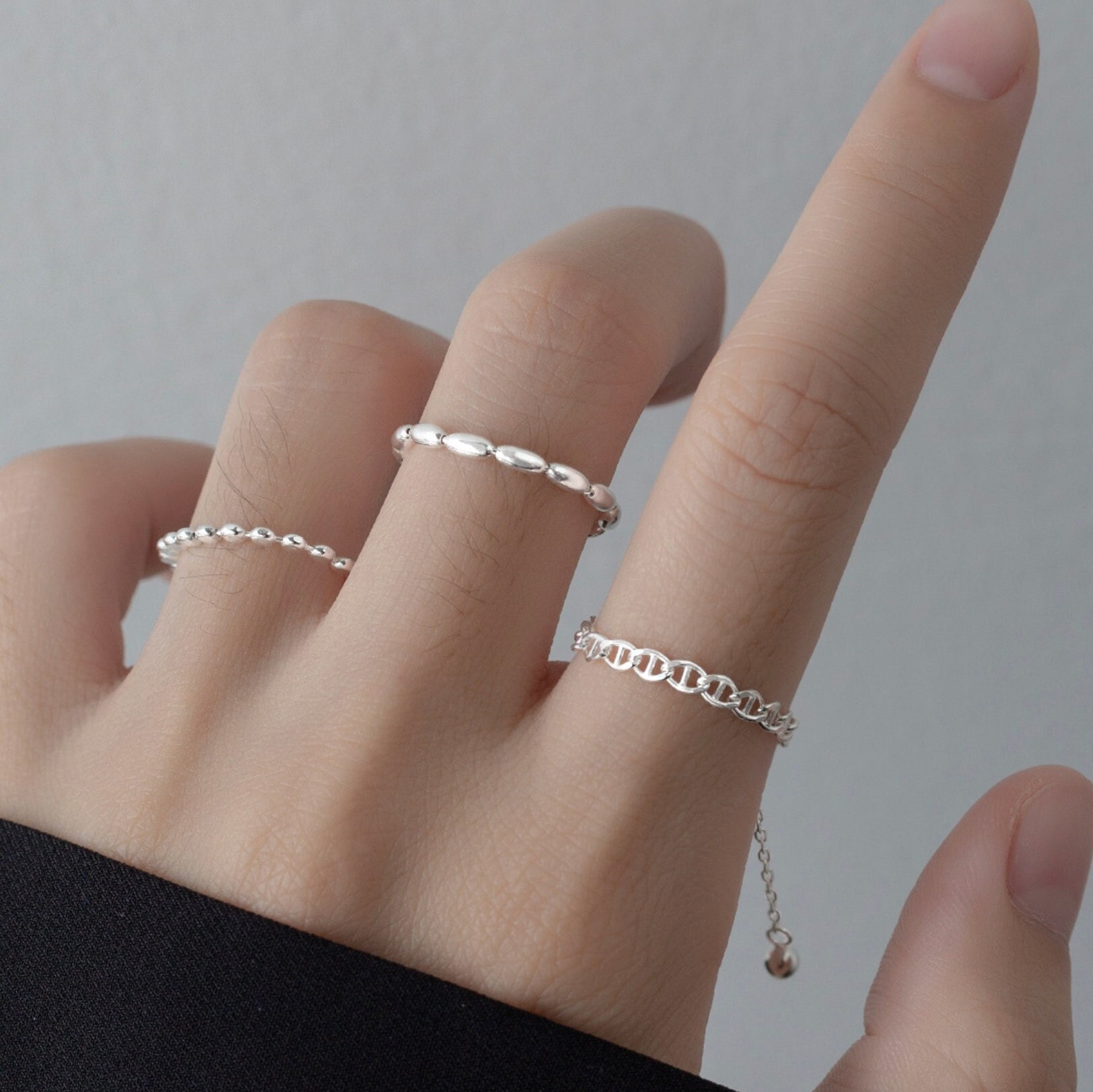 Sterling Silver Adjustable Chain Rings Adjusts to Any Size Thin