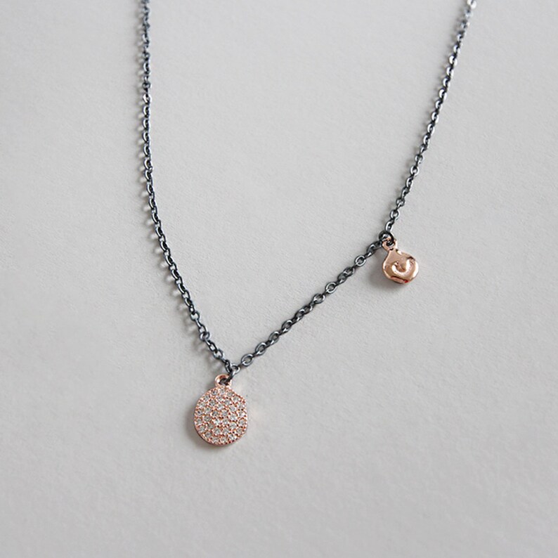 Rose gold Necklace Black Necklace Tiny Zirconia Necklace Dainty Necklace,XIE+CO Tiny Zirconia Necklace Sterling Silver Simple Necklace