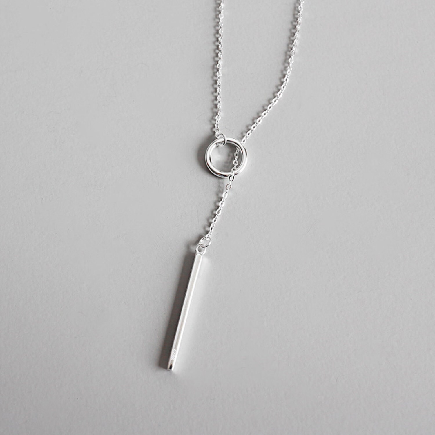 Bar Threader Necklace Sterling Silver Circle Necklace Etsy