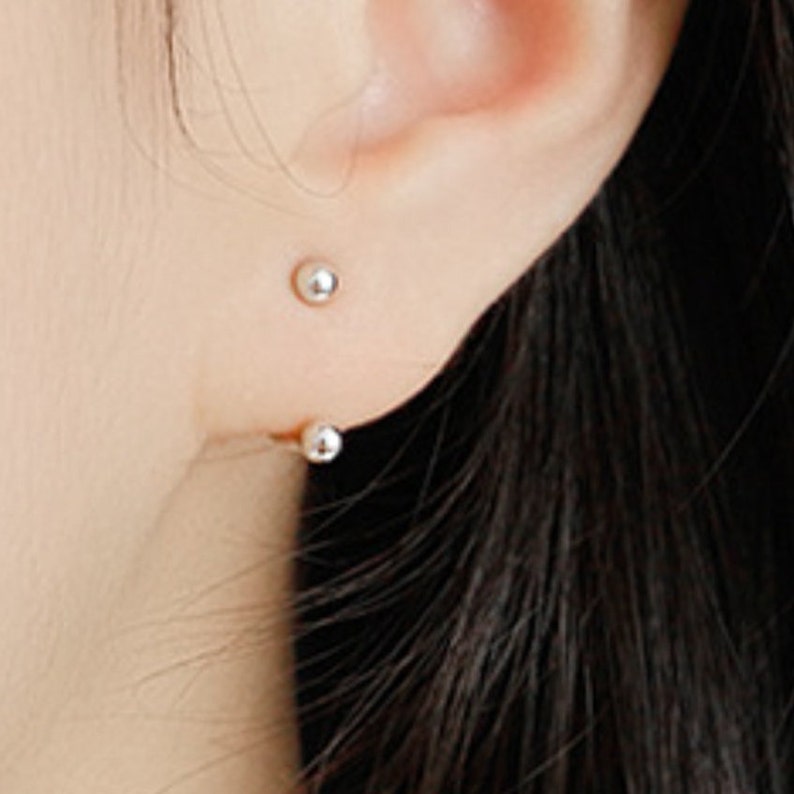 Tiny Ball Ear Jacket Sterling Silver Stud Earrings Dainty Etsy