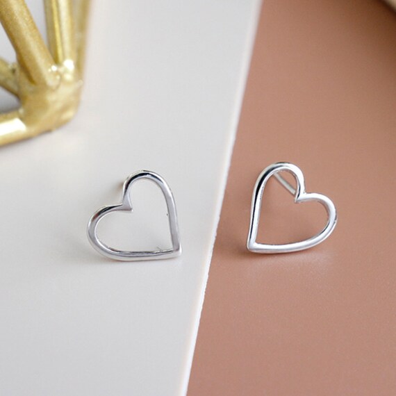 Tiny Heart Earrings Sterling Silver Heart Stud Earrings - Etsy