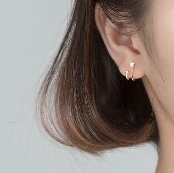 Tiny Star Wrap Around Stud Earrings Sterling Silver Silver or
