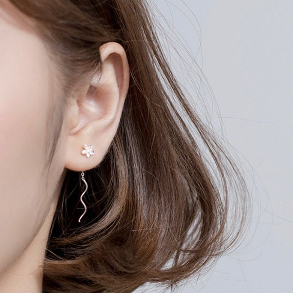 Flower Threader Earrings Etsy