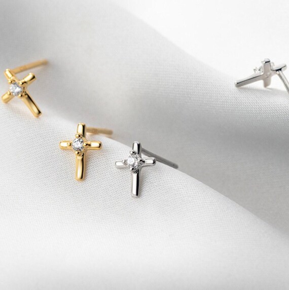 Tiny Cross Studs | Caitlyn Minimalist Sterling Silver