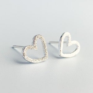 Sterling Silver Textured Heart Earrings, Simple Stud Design, Cute Style, Small Studs, Tiny Earrings, Everyday Style, Gifts For Her, Unique