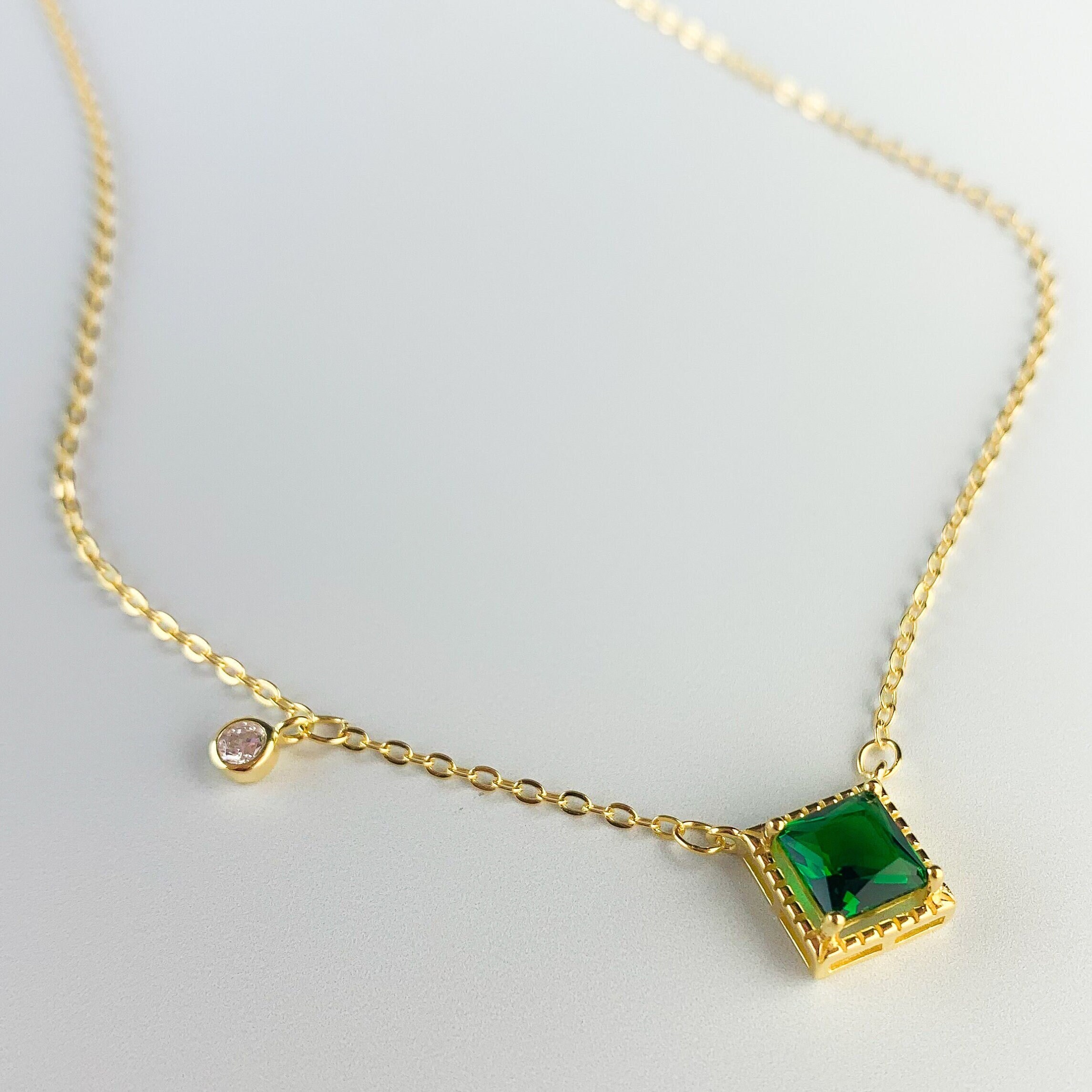 Collar de piedra verde de plata collar color - España