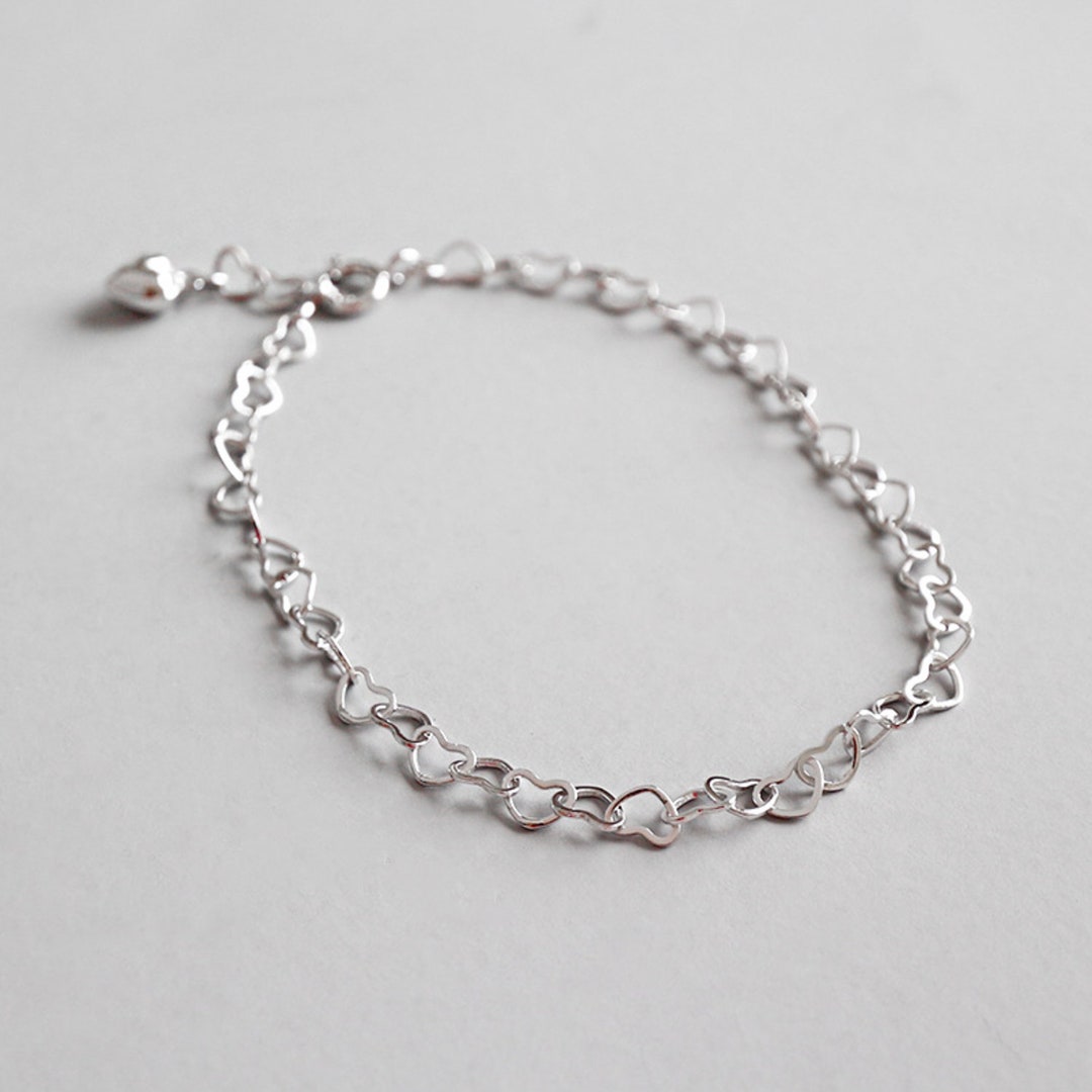 Heart Linked Bracelet Sterling Silver Love Bracelet Dainty - Etsy