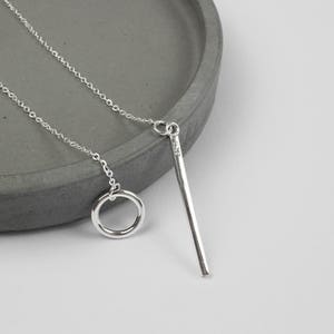 Bar Threader Necklace, Sterling Silver, Circle Necklace, Silver Necklace, Long Necklace, Minimalist Modern Necklace, Handmade, Gift for Her