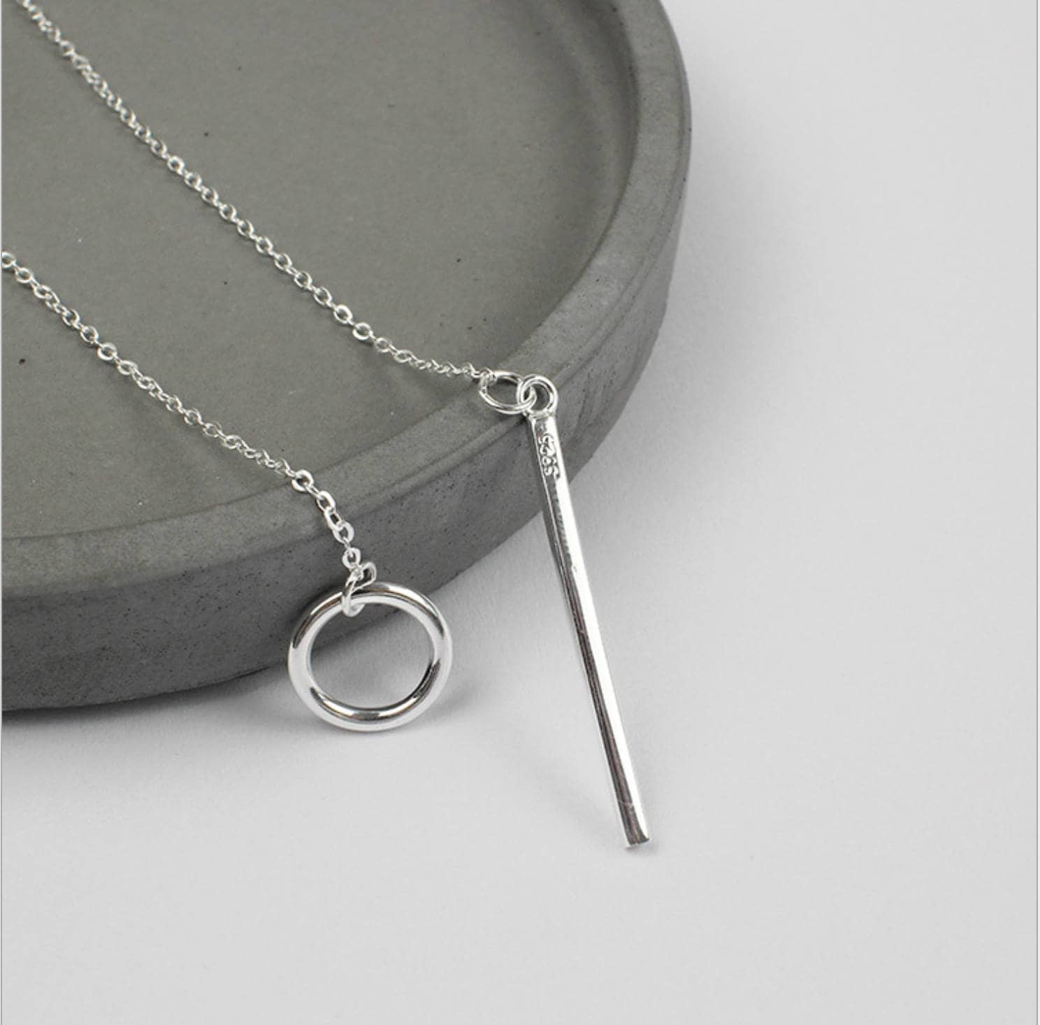 Bar Threader Necklace Sterling Silver Circle Necklace Etsy
