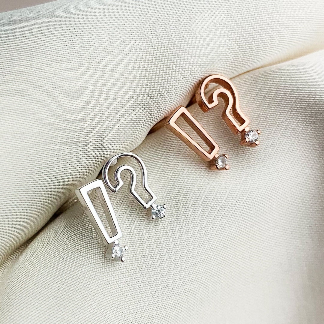 Symbol Sterling Silver Stud Earrings, Question Mark Earring ...