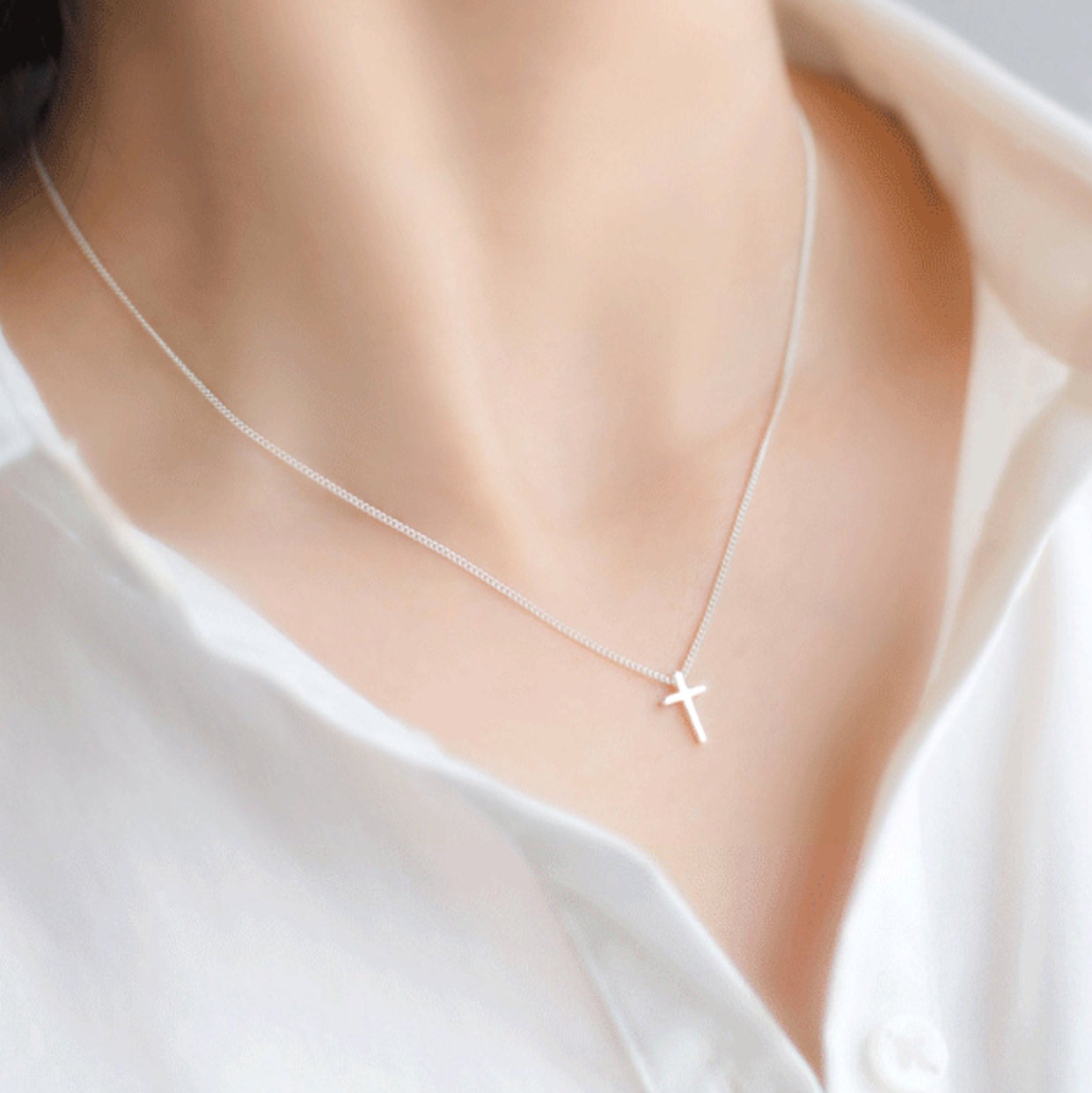 S925 Sterling Silver Double Cross Necklace Retro Handmade -  in 2023