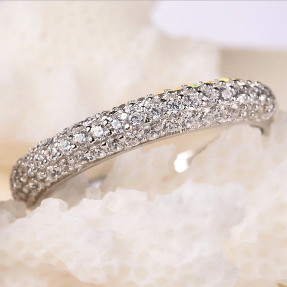Sterling Silver Ring Moissanite Ring Sparkling Band Ring | Etsy