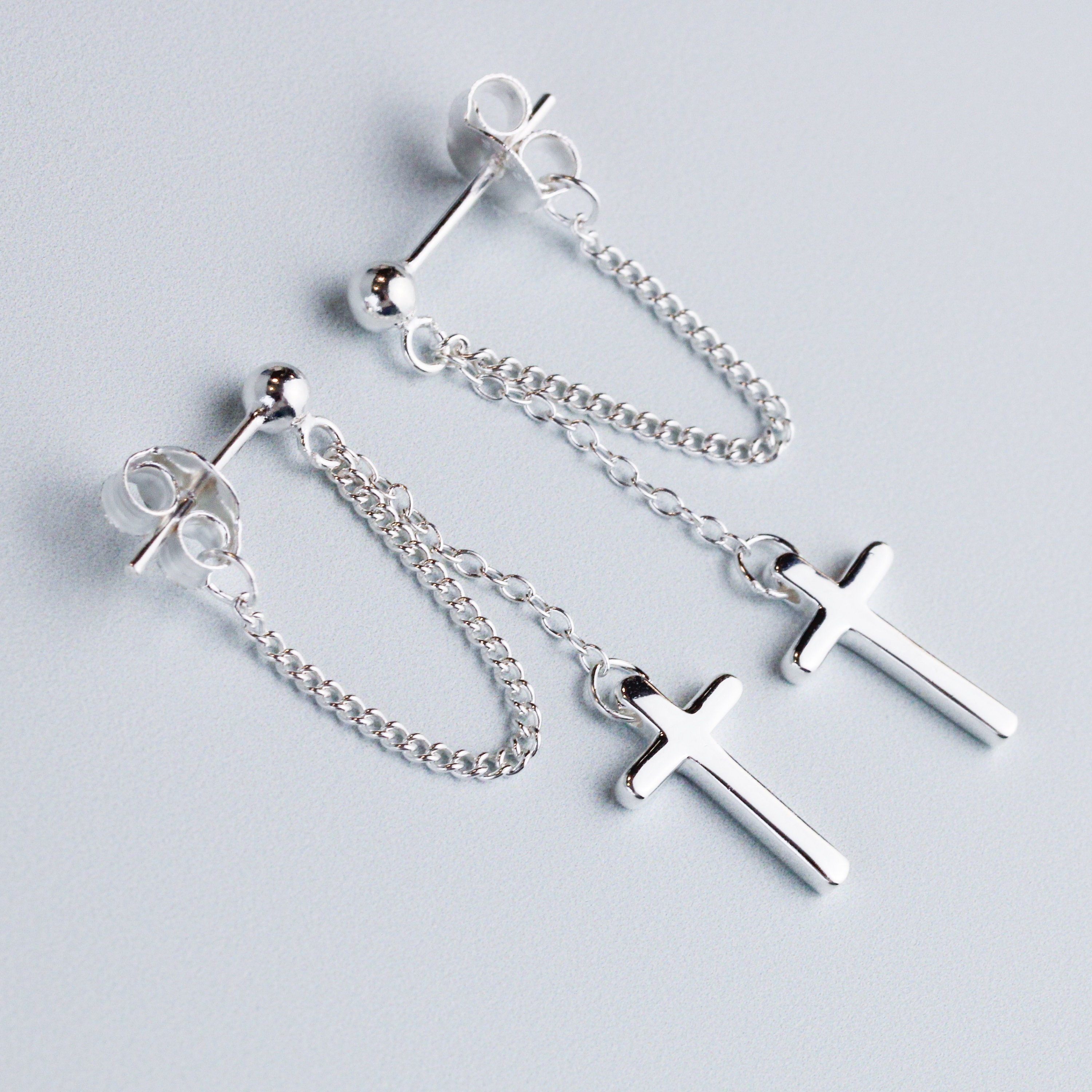 Real silver cross earrings sale