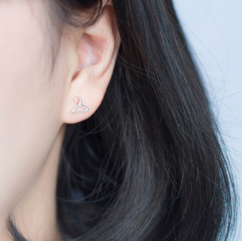 Sterling Silver Coat Hanger Earrings Small Studs Tiny Etsy