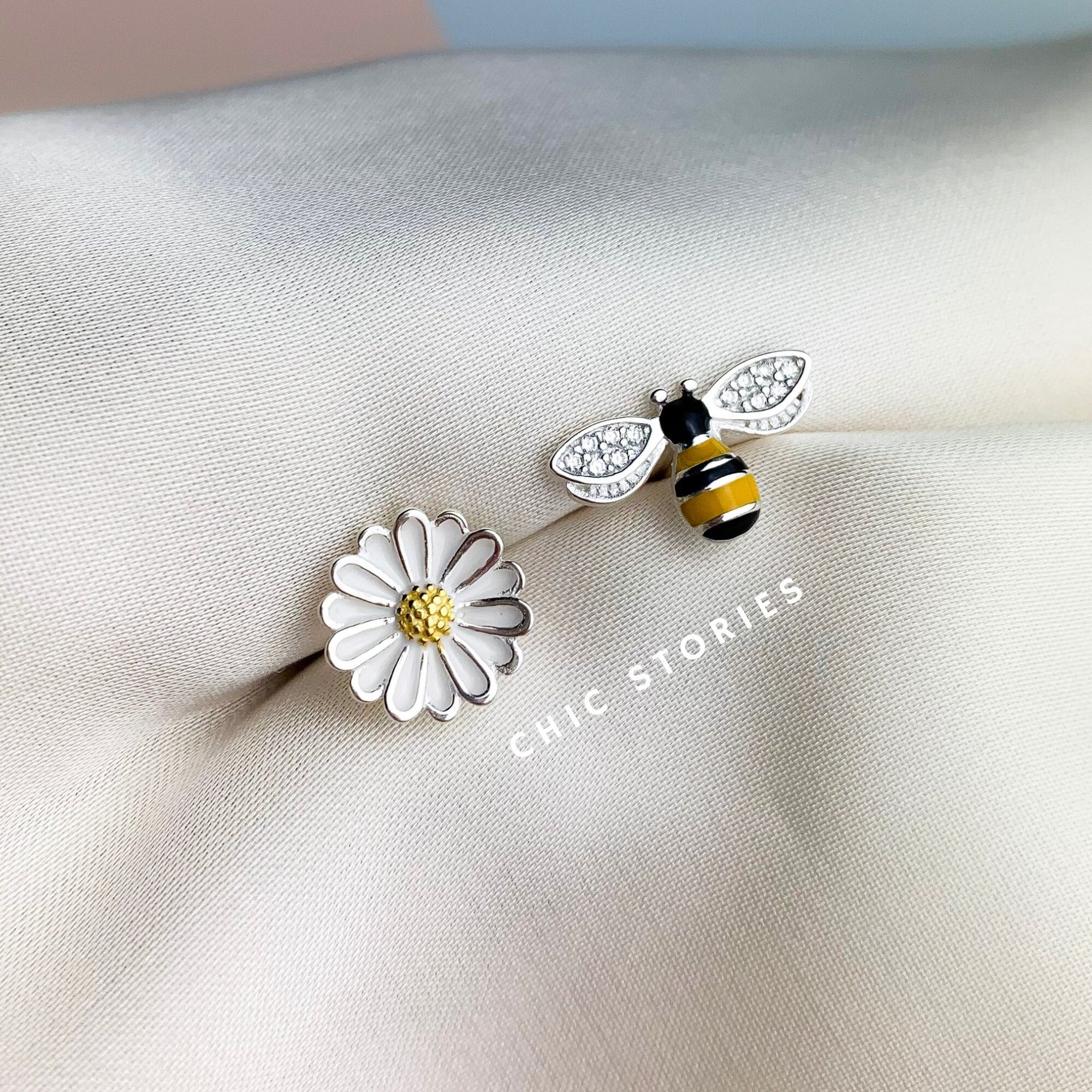 Bee and cheap flower earrings