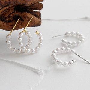 Sterling Silver Pearl Open Hoop Earrings, Elegant Earrings, Classic Design, Minimalist, Simple Earrings, Gifts For Her, Gifts For Friends