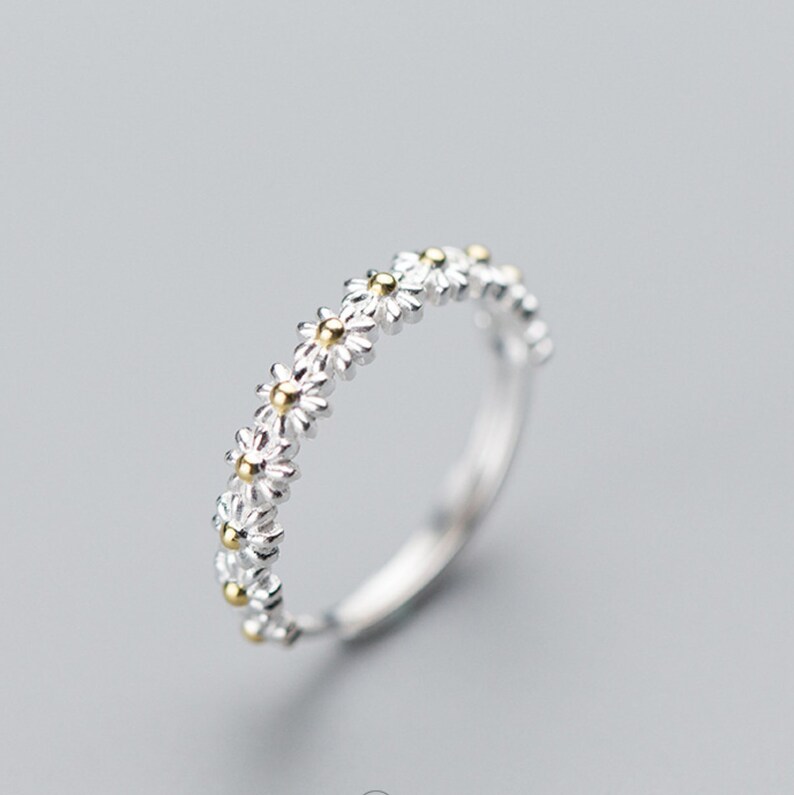 Silver Daisy Ring Flower Ring Adjustable Ring Stacking Etsy