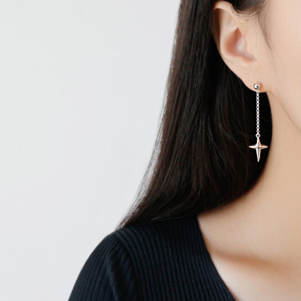 Sterling Silver Asymmetrical Studs Cross Charm Drop Earrings