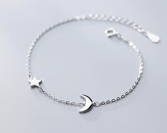 Foot Jewelry Stainless Steel Anklets Moon & Star Charm Ankle Bracelets SSA505 Foot Jewelry Stainless Steel Anklets Moon & Star Charm Ankle Bracelets SSA505
