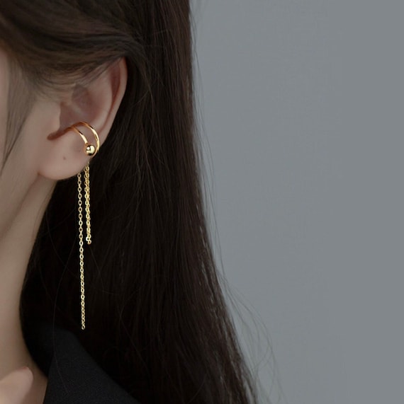 Sterling Silver Ball and Chain Ear Cuff Simple Design Unique ...