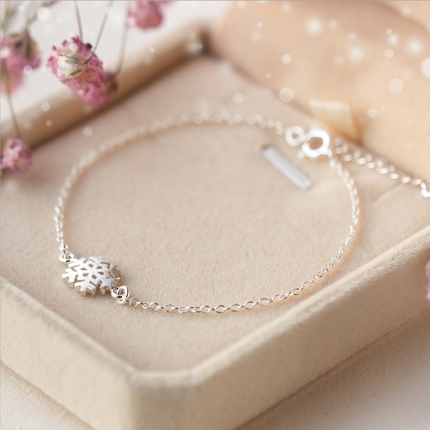 Sterling Silver Delicate Snowflake Bracelet Christmas Gift | Etsy