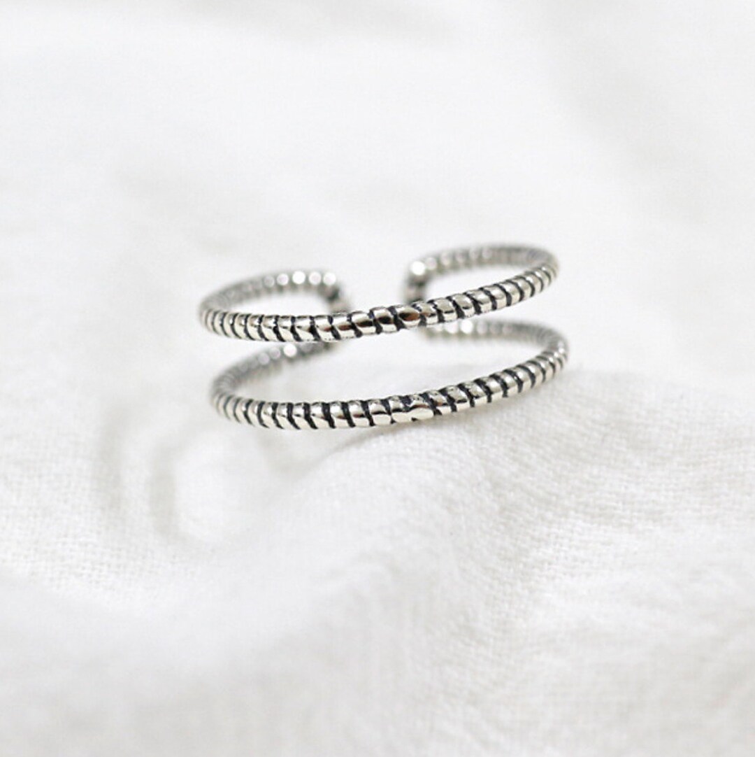 Double Band Rope Twist Ring Sterling Silver Adjustable Thin Etsy