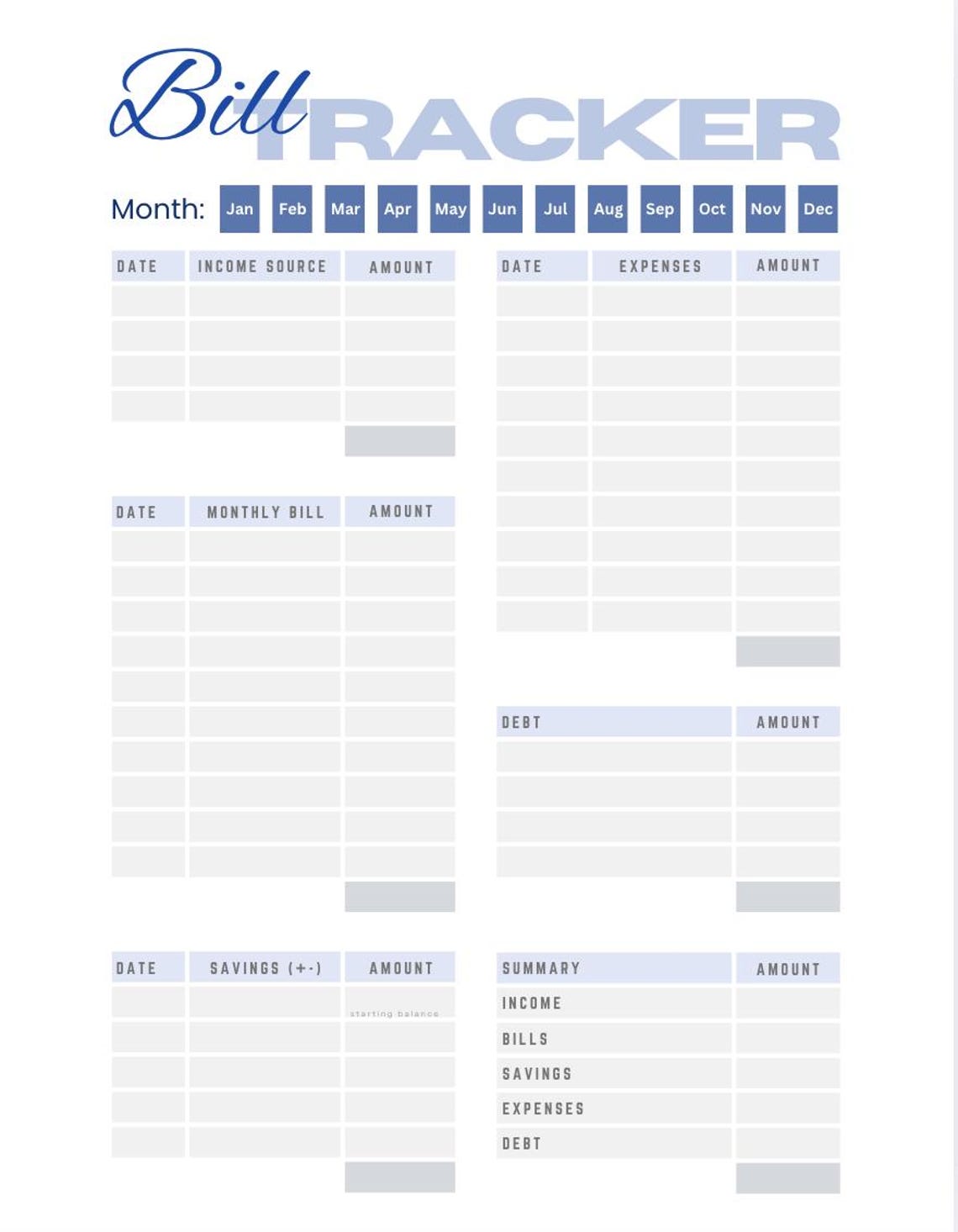 Printable Bill Tracker Monthly Budget Planner Expense Organizer Instant ...