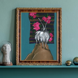 Goat on Rocks Art Poster: Surreal Animal Print