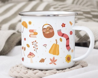 Metal mug for fall | autumn pattern mug | Pumpkin Mug | autumnal | cozy autumn