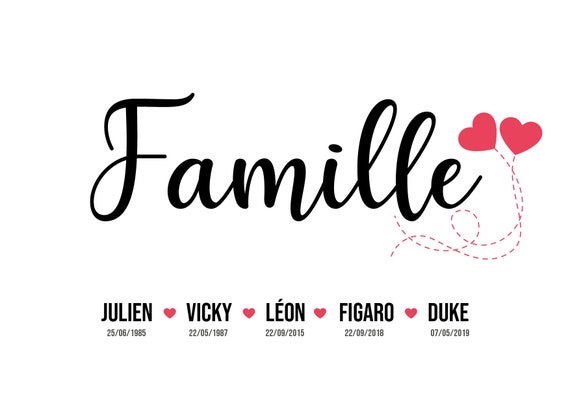 Poster Famille Personnalise Date De Naissance Coeur Amour Etsy France