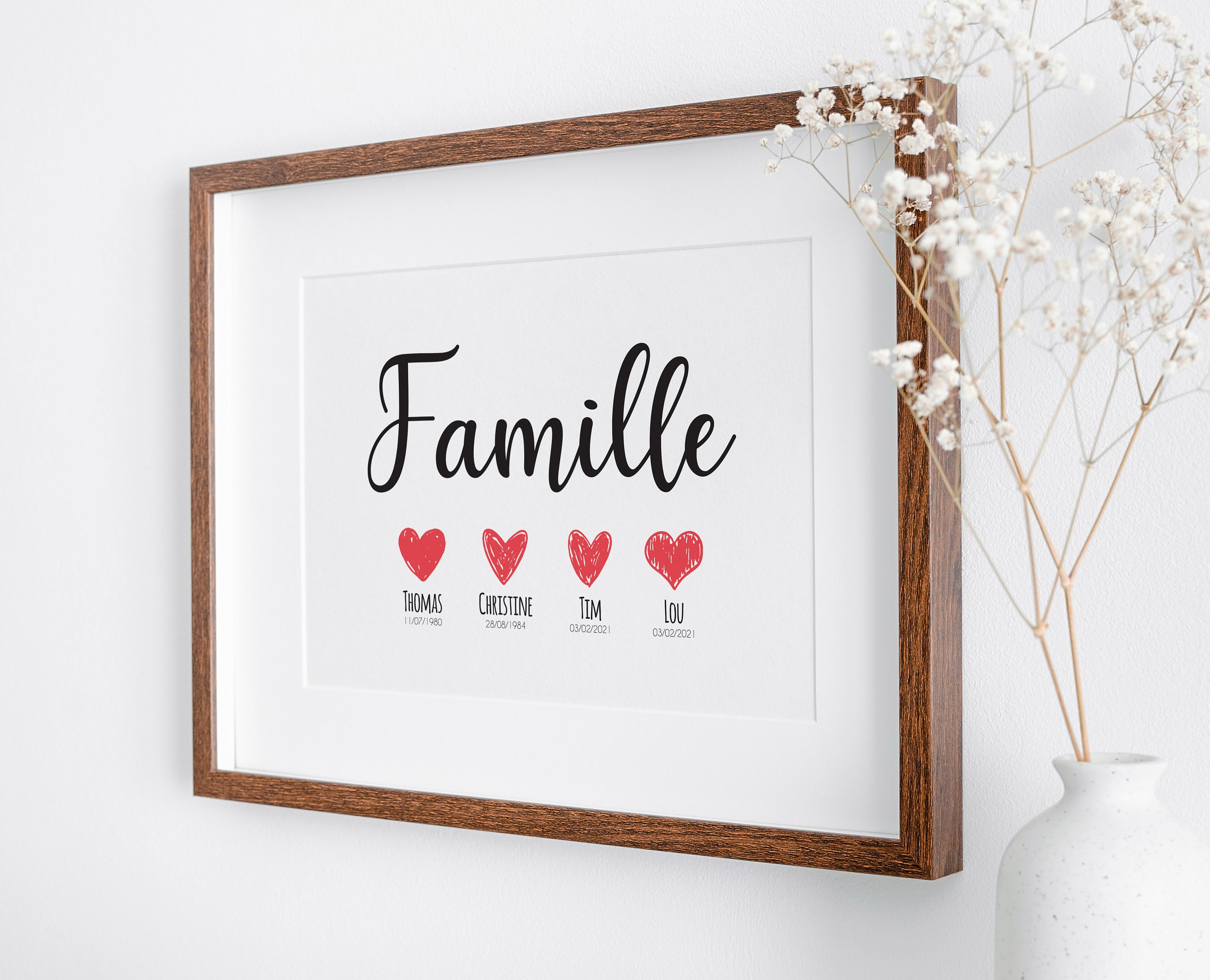 Affiche portrait famille personnalisé avec animaux - 4 décors - Maman Comète