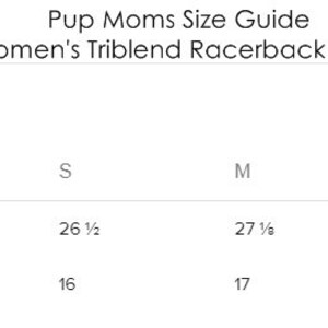 May include: Size chart for a women's racerback tank top, showing measurements in inches for length and width. Sizes include XS, S, M, L, and XL.