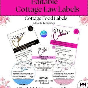 Canva Editable  Cottage Law Labels, Bakery Packaging Labels Template, Cake Ingredients Labels, Cookies Packaging Labels, Bakery Stickers