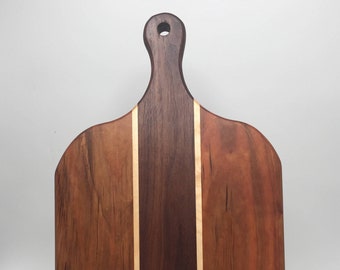 Handmade Walnut, Maple and Cherry Cutting Board with Handle, Cheeseboard, Serving Board