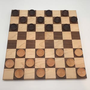 Handmade Walnut and Maple Checkerboard Or Chessboard With Checkers